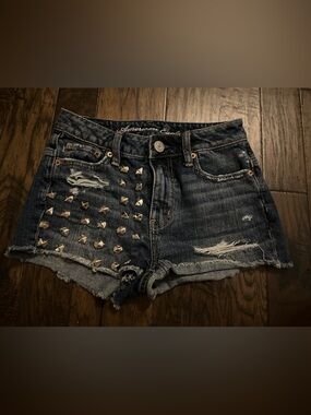 American Eagle Outfitters Dark Blue Studded Denim Shorts